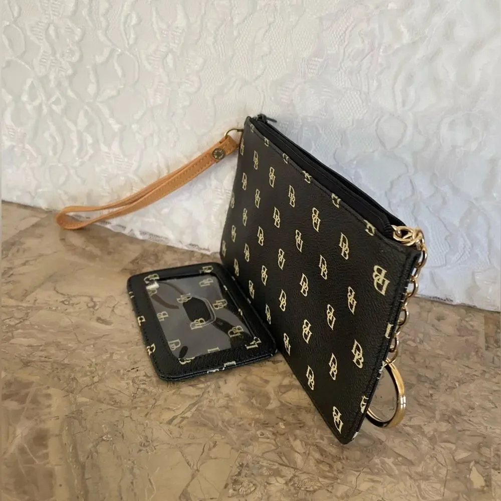Dooney and Bourke Black and Gold Logo Wristlet Set